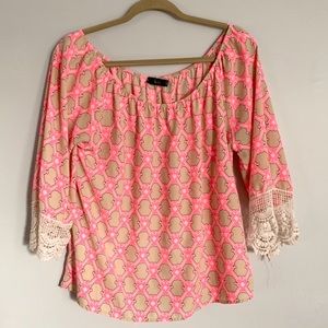 Kii Off The Shoulder Pink & Cream Fancy Blouse Size Medium